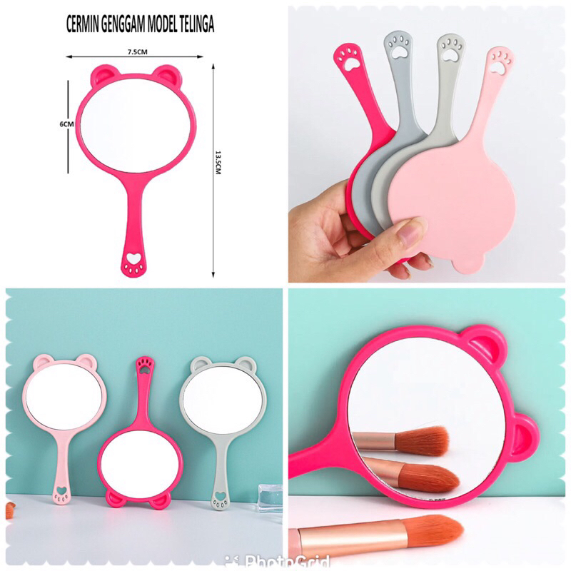 (SUN) CERMIN MAKE UP GAGANG MINI BULAT MOTIF KUCING / KACA GENGGAM PORTABLE TRAVELING / BEAUTY MIRROR