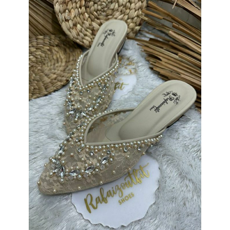 Flatshoes pesta wedding cantik Amira Cream 1cm