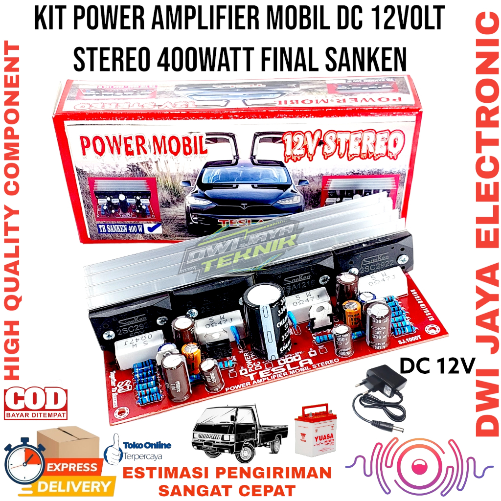 Kit Power Amplifier Mobil DC 12VOLT Stereo 400watt Final Sanken