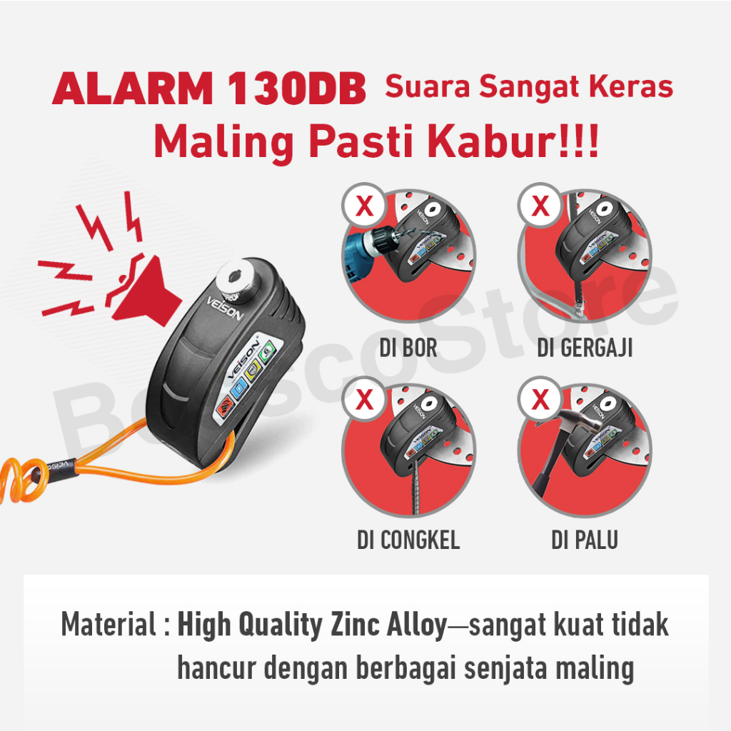 VEISON DX19 Gembok Cakram Alarm Original Kunci Rem Sepeda Motor Discbrake Lock gembok cakram dengan alarm gembok motor anti maling premium gembok motor alarm anti maling terbagus gembok motor gembok stang motor bergaransi berkualitas