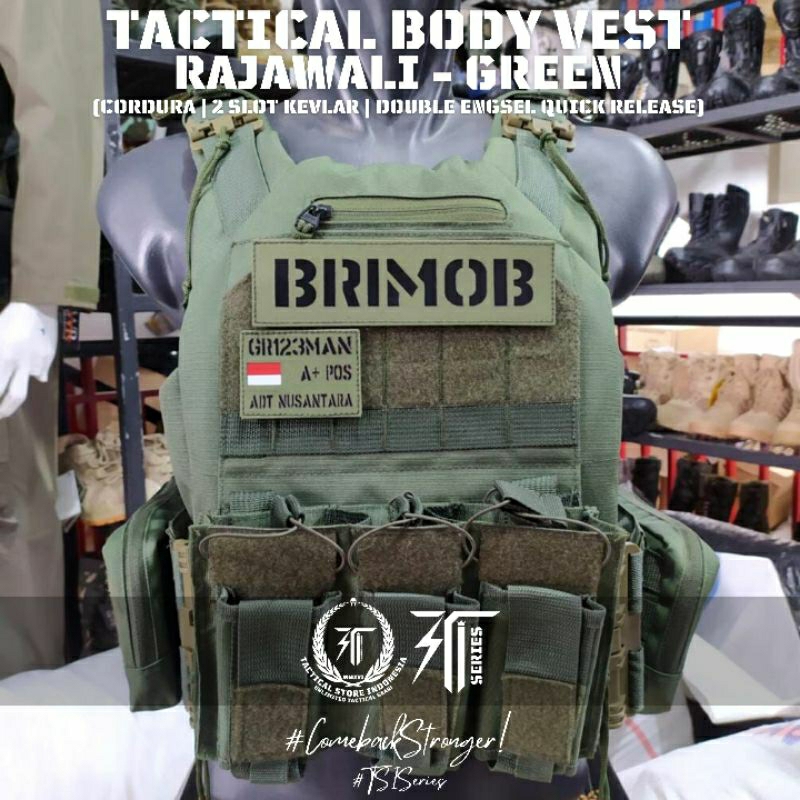 ORIGINAL Body Vest Rajawali TNI POLISI Double Quick Release - Rompi Anti Peluru - Bodyvest Hitam Hijau Brimob Cream UN