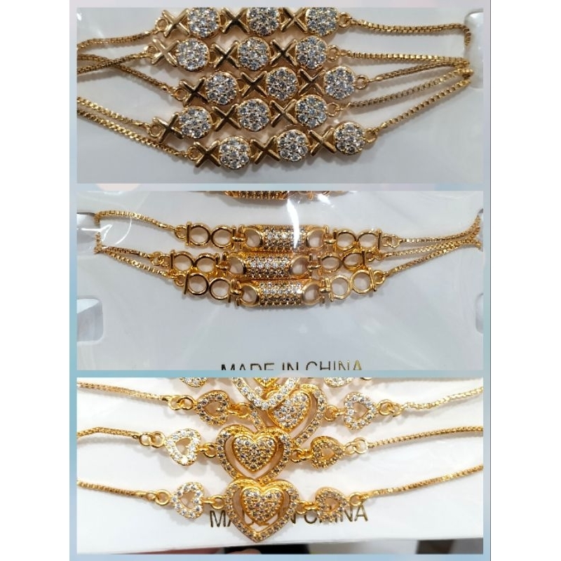 gelang serut xuping wanita berlapis emas dengan mata zircon