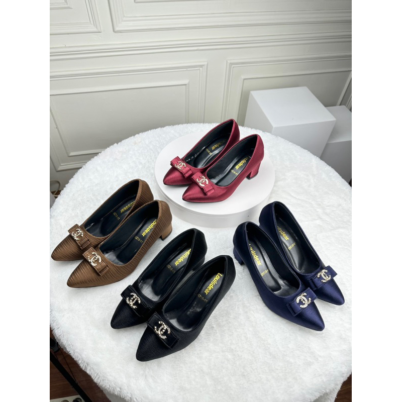 sepatu heel tapak tahu 5 cm wanita terbaru kekinian bahan satin  LOUISDEAR P91