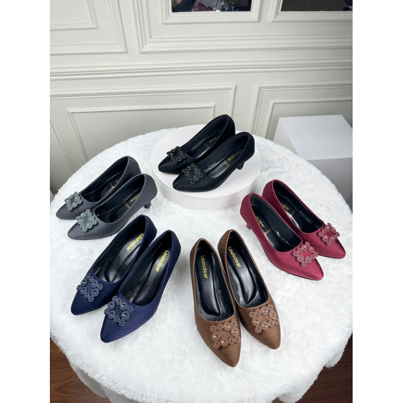 sepatu heel 3cm wanita terbaru kekinian bahan satin LOUISDEAR P41/ P38