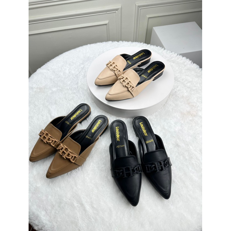 sendal flatshoes wanita terbaru kekinian tapak 2 cm bahan dove LOUISDEAR B153