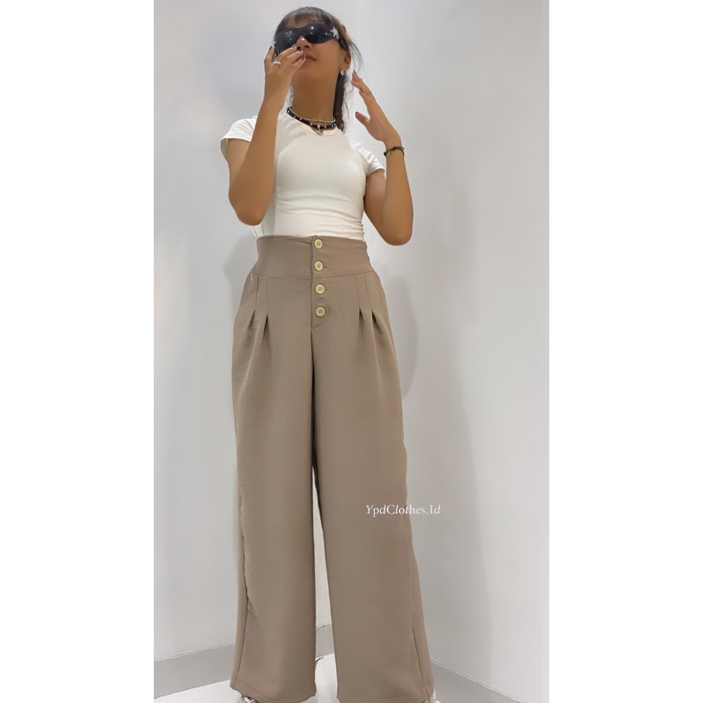 Celana Kulot Crinkle Highwaist Wanita Loose Cullote Pants Kancing 4 Terbaru Ypdclothes.id