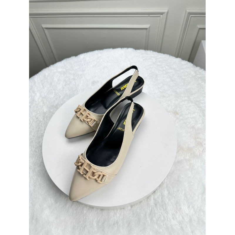 sepatu flat shoes wanita kekinian terbaru Louisdear B153 heel 2 cm bahan kulit dove tali belakang