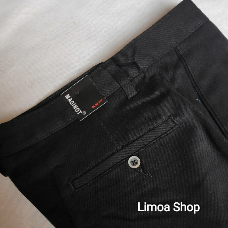 Celana Chino Hitam Pekat Slimfit Katun Tebal Bahan Stretch / Melar MT 01