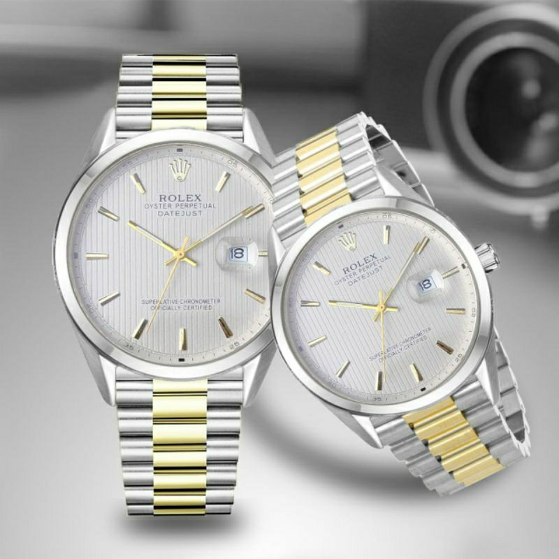Big Sale Jam Tangan Rolex Stainliss Steel Pria dan Wanita Sepasang Coupel Terlaris Tanggal Aktif Free Box
