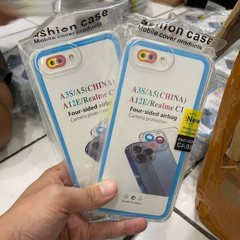SoftCase Casing Airbag Hp OPPO A3S / AX5/  A5 / A12E / REALMI C1 Silikon Putih Bening full karet