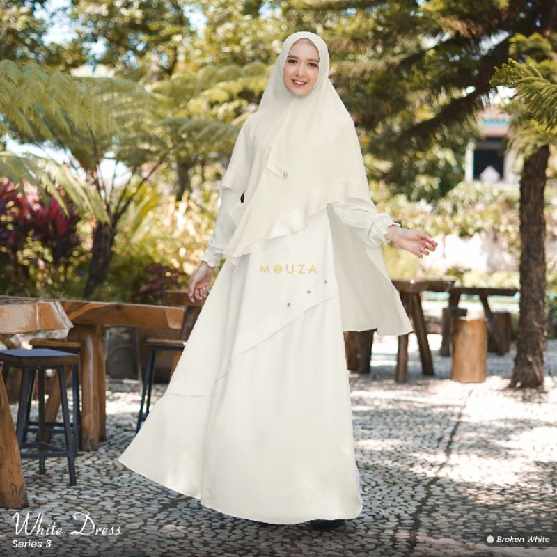 White Series 3 by Mouza | Gamis Broken White | Gamis Putih Polos | Gamis Putih Terbaru | Gamis Putih