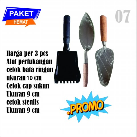 07) satu paket murah 3 pcs alat tukang cetok herbel besar cetok stenlis besar dan cetok sukun besar