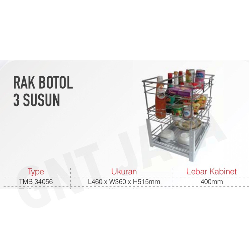 RAK BOTOL 3 SUSUN 34056 3susun tingkat kabinet lemari bawah dapur laci kitchen set tempat gelas piri
