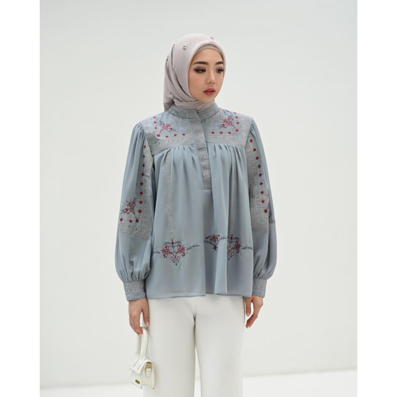 Mona Top atasan wanita terbaru 2023 blouse bordir tangan karet atasan wanita kekinian atasan kerja b