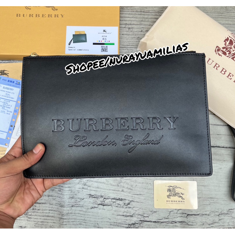 Clutch Burberry london import with box clutch pria wanita branded