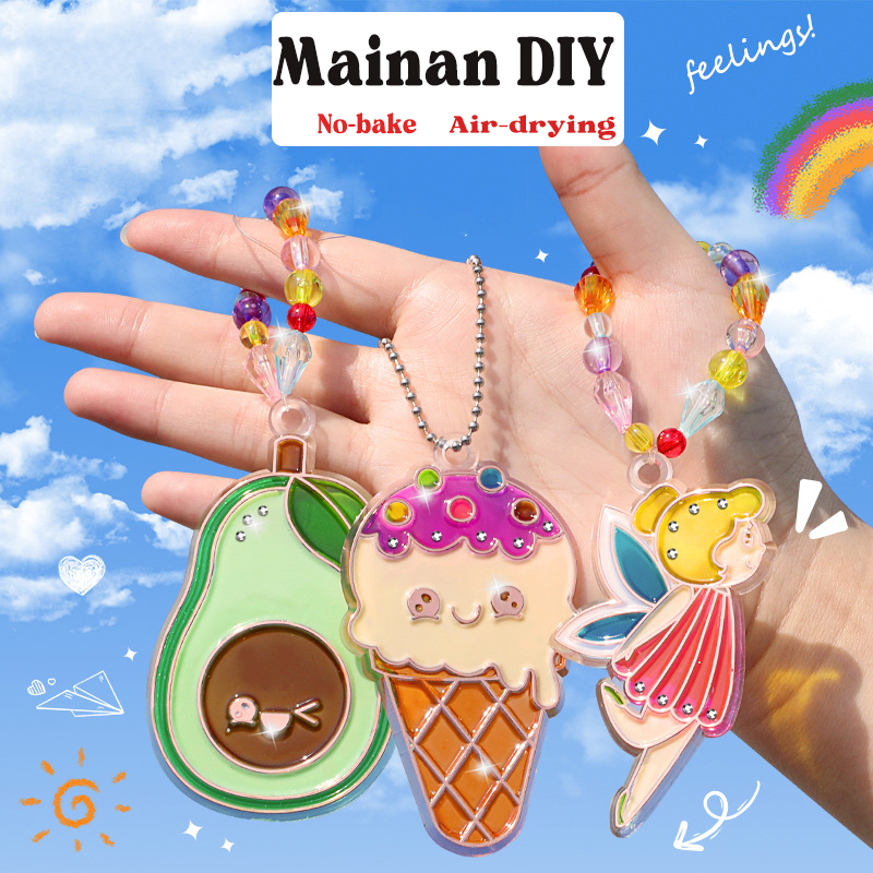 6/12/20/32 PCS DIY Mainan Anak Perempuan DIY Sticker Crystal Painting Liontin Gelang Gantungan Kunci Mainan Edukasi Kue Dongeng Hewan