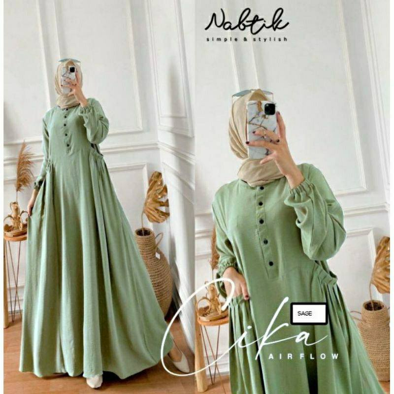 Gamis Cringkel Cika Dress Maxy Ready Bahan Crinkle Airflow Polos