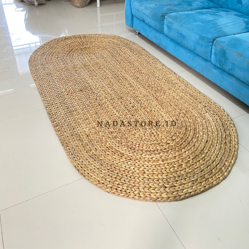 Tikar / Karpet / Rug Anyaman Enceng Gondok / Karpet Oval Natural Enceng Gondok