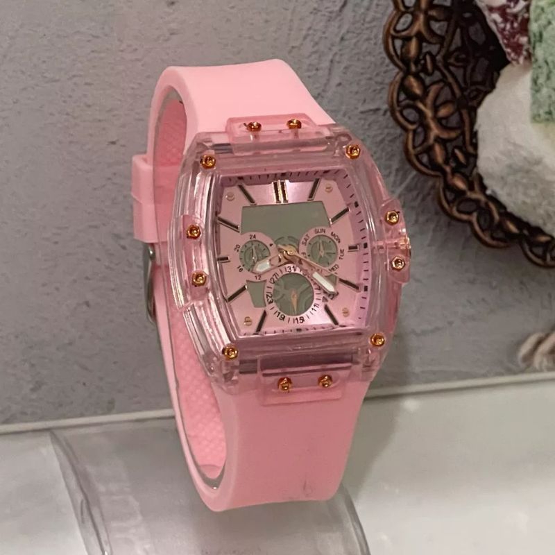 (Cod)Jam Tangan Wanita RMM Crono 3 Varisi Tanggal Strap Karet/Rubber(Dikirim Jakarta)