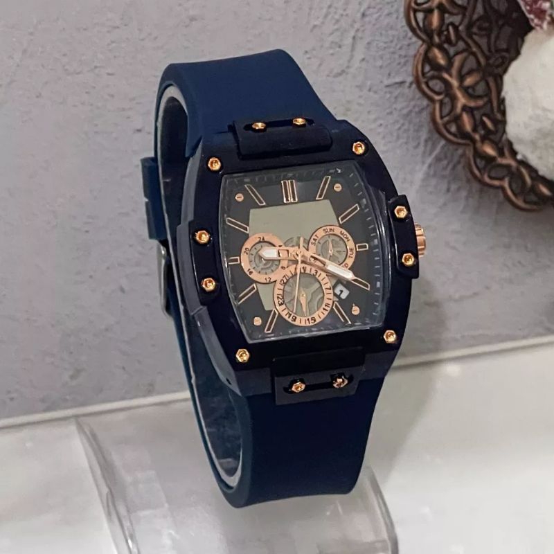 (Cod)Jam Tangan Wanita RMM Crono 3 Varisi Tanggal Strap Karet/Rubber(Dikirim Jakarta)