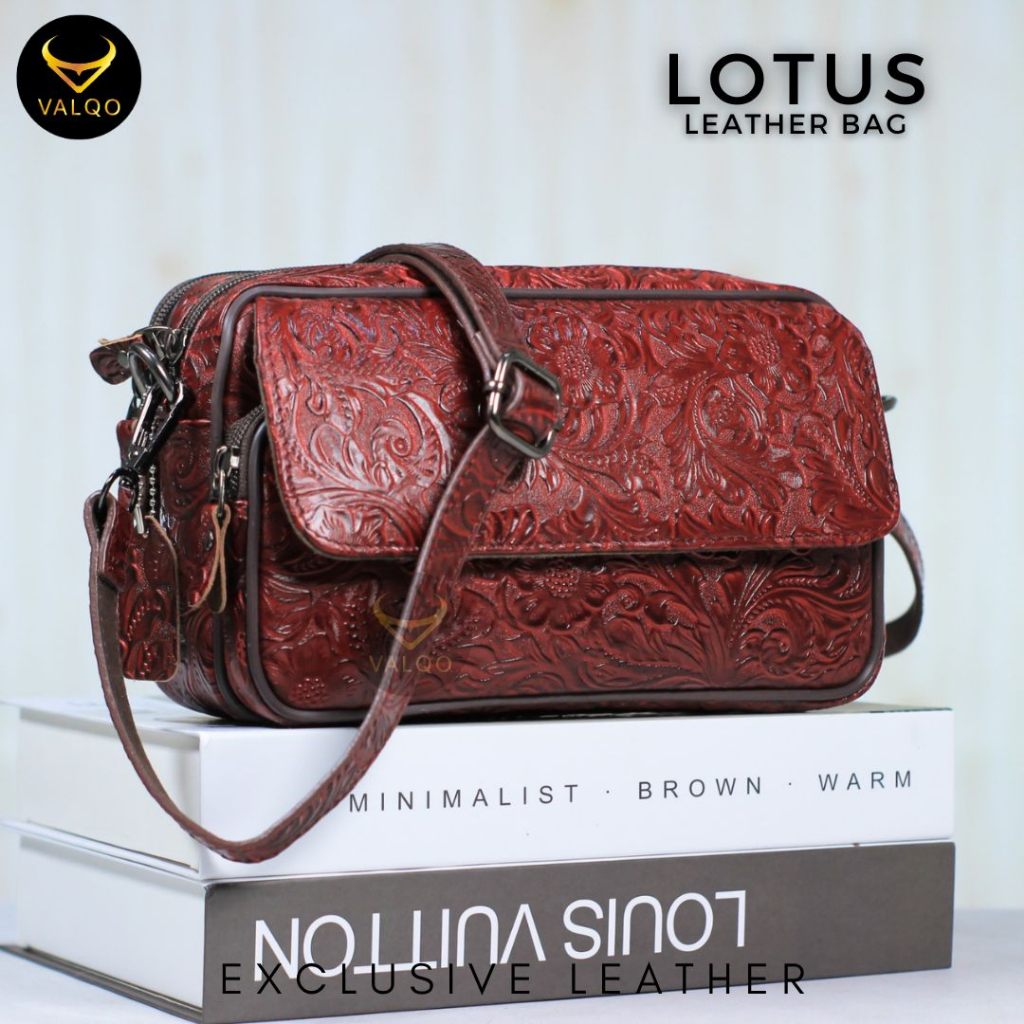 [VALQO] LOTUS Tas Wanita Kulit Sapi Clutch Kulit Pouch Kulit Cewek Perempuan Selempang Bahu