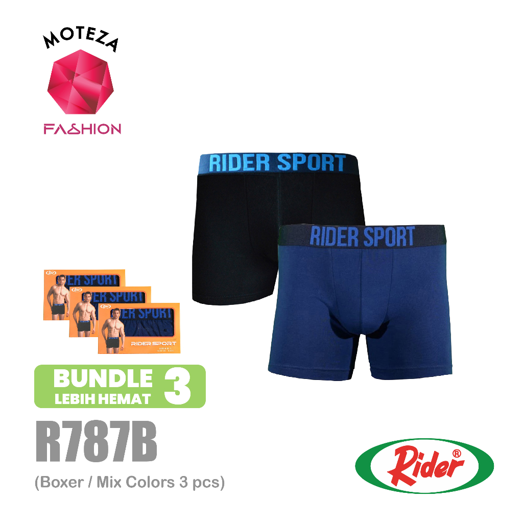 ISI 3 pcs - Celana Dalam Underwear Pria Boxer - RIDER Sport R 787 B