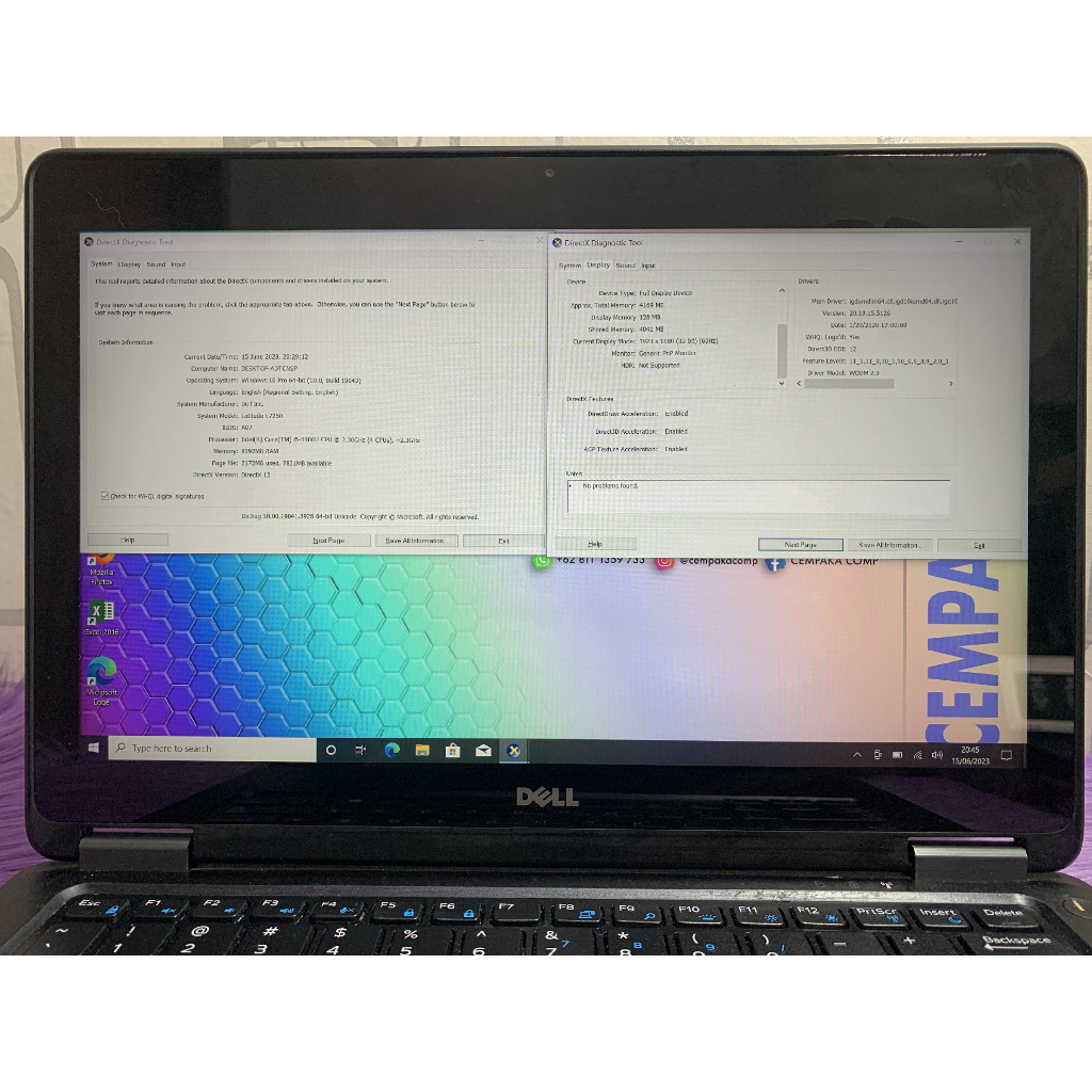 Dell Latitude  E7250 Core i5-5300U 4GB SSD 128GB TOUCHSCREEN Bukan E7450 E7270 E7470 T450 T460 X260