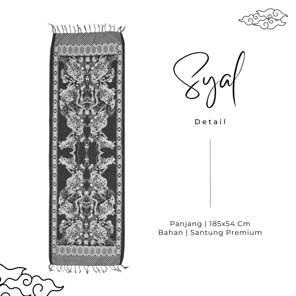 SYAL BATIK SCARFT Premium Motif Kawung Klasik Warna Coklat Hitam 723763 Cap 72