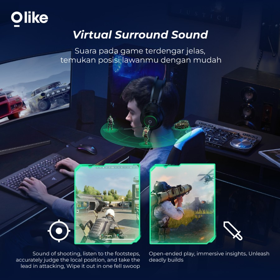 Olike GH1 Headphone Headset Gaming with Mic RGB LED Light - spt Gamen
