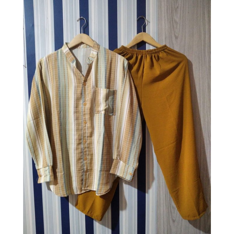 setelan celana crinkle motif terbaru