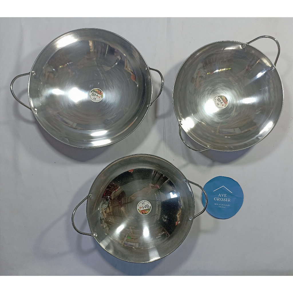 WAJAN KUALI STAINLESS STEEL BMW PENGGORENGAN KIRCHEN WARE WOK PAN KATEL BAR