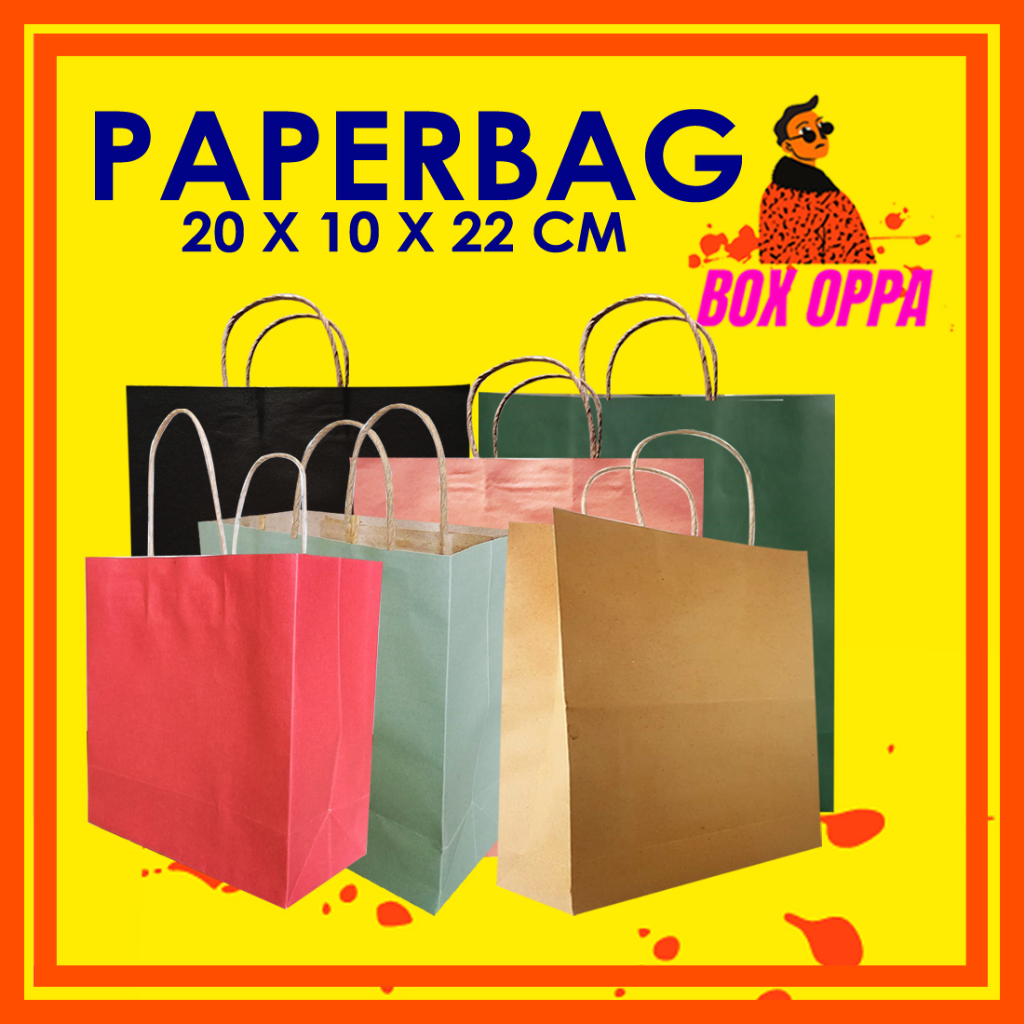 

Paperbag Paper bag kantong kertas tas POLOS ANEKA WARNA 20x10x22 cm