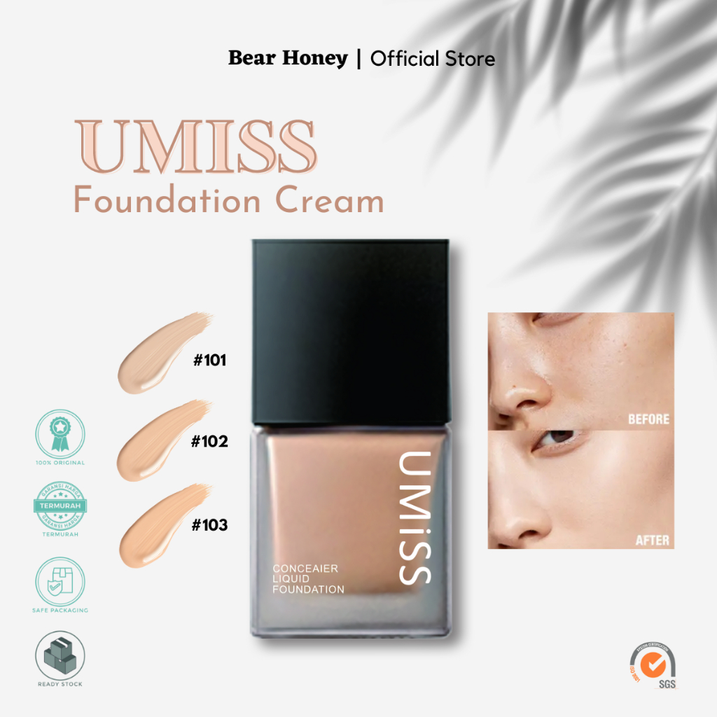 UMISS long lasting foundation concealer moisturizing effective cover acne spots Hydrating Pore Minimising High Coverage Oil Control termurah