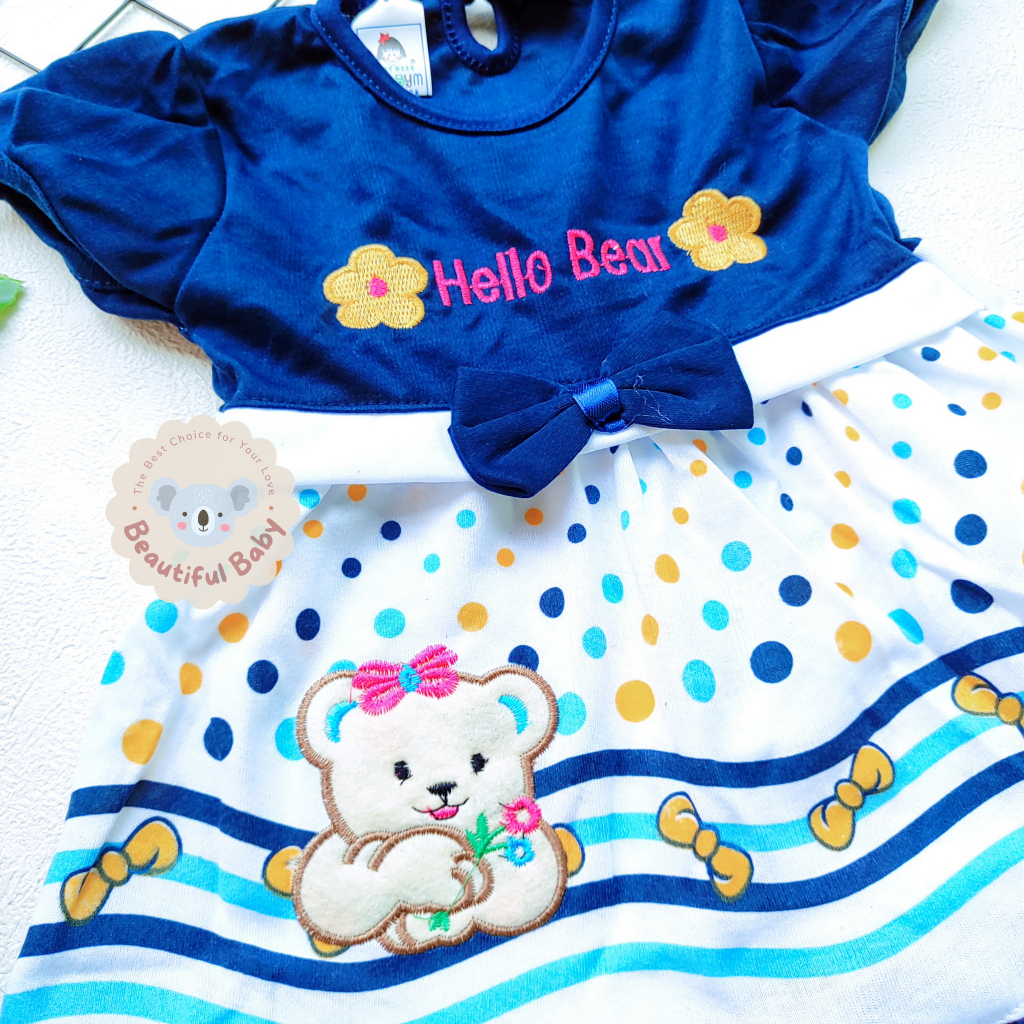 Dress Bayi Perempuan Motif Hello Bear / Rok Gaun Baju Bayi Perempuan  Merk Rifky Collection / Baby.ou