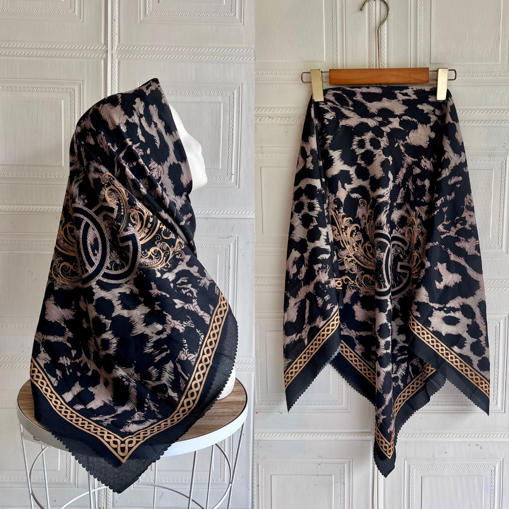 SADEAN HIJAB VOAL MOTIF TERBARU//HIJAB VOAL KEKINIAN MOTIF LEOPARD HITAM 110X110CM