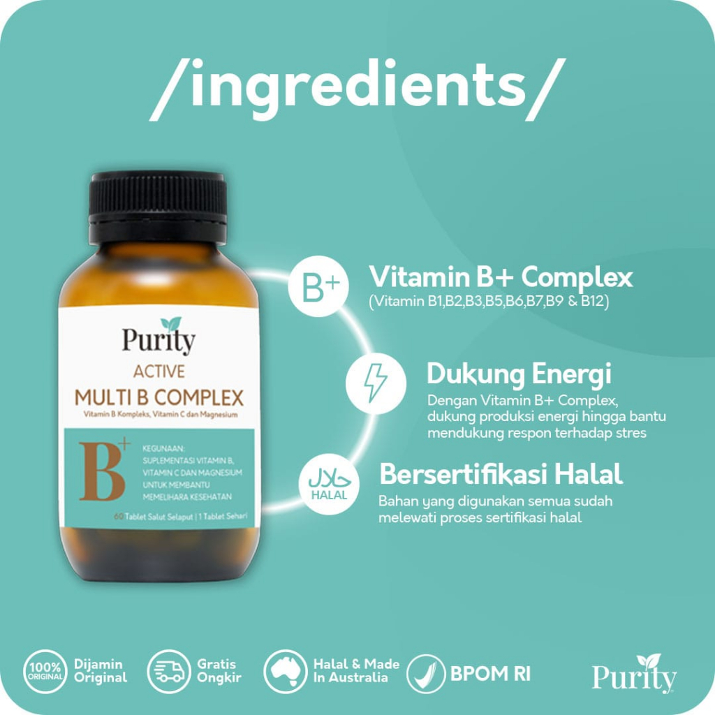 [BPOM] Purity Active Multi B Complex 60 Tablet / Vitamin B Compleks Multivitamin / Suplemen Kesehatan / MYMOM