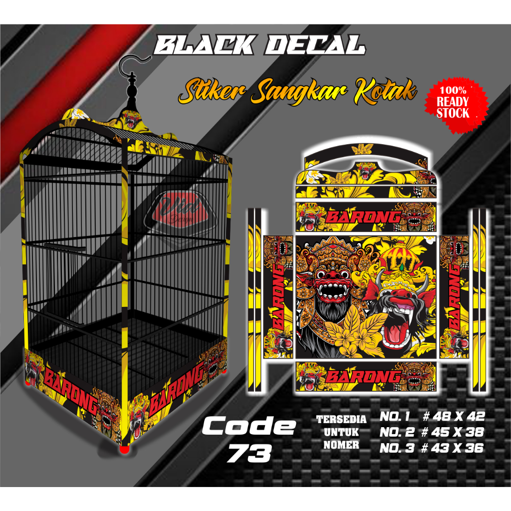 Decal Stiker Sangkar Kotak Ebod jaya Kandang Burung Kacer Cuca Ijo Kenari Motif Barong No 1 2 3