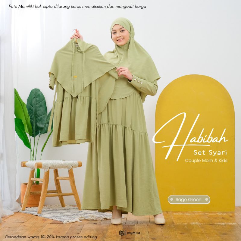 mymila - Habibah Gamis Couple Ibu dan Anak Set Kerudung Bahan Airflow Dress Gamis Syari Couple Ibu d