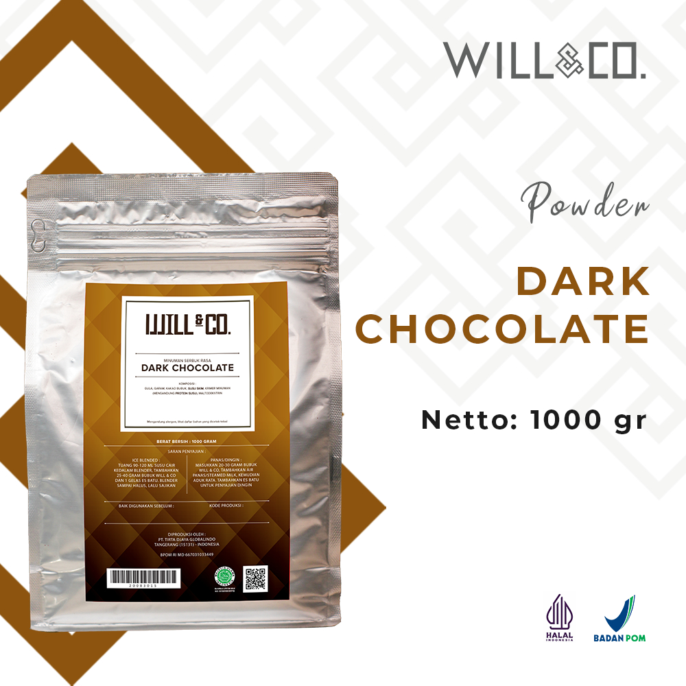 

Bubuk Minuman Dark Chocolate Premium Will&Co Powder Rasa 1Kg