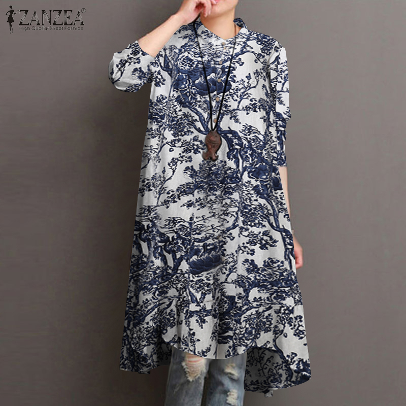 ZANZEA Women Long Sleeve Vintage Floral Printed Casual Blouse