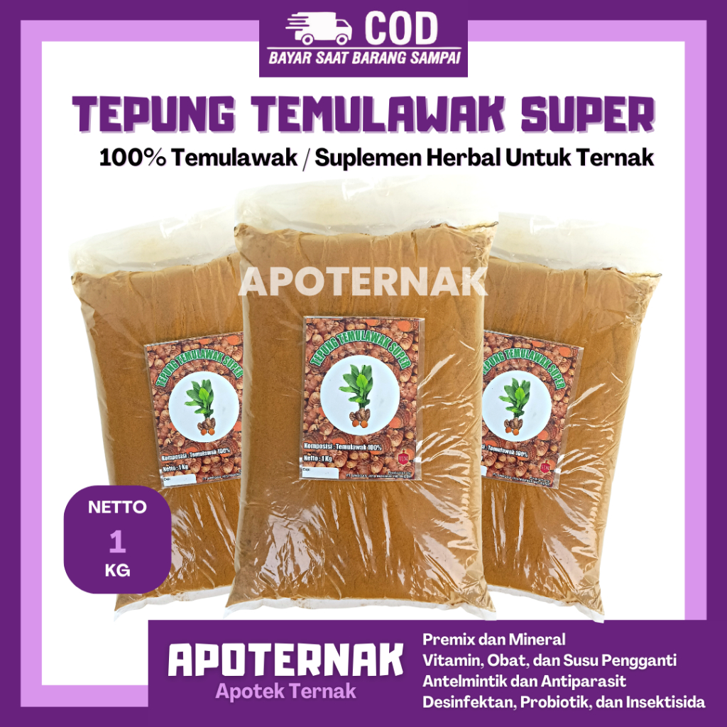 TEPUNG TEMULAWAK SUPER 1 Kg | Suplemen Herbal Untuk Hewan | 100% Temulawak