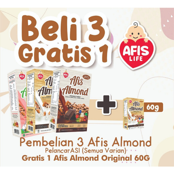 AFIS Susu Almond Asi Booster Dan SBK Kacang Hijau PLus Daun Katuk Pelancar Asi Afis Life Booster ASI 200 gram Afislife kacang almon daun katuk Afislifeindonesia Almond Milk