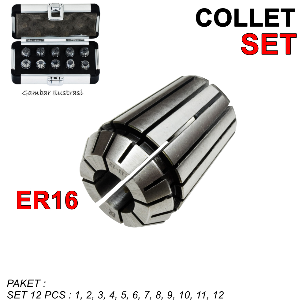 Paket Collet ER 16 Set Arbor Chuck ER16 Milling Adapter Penjept Endmill CNC