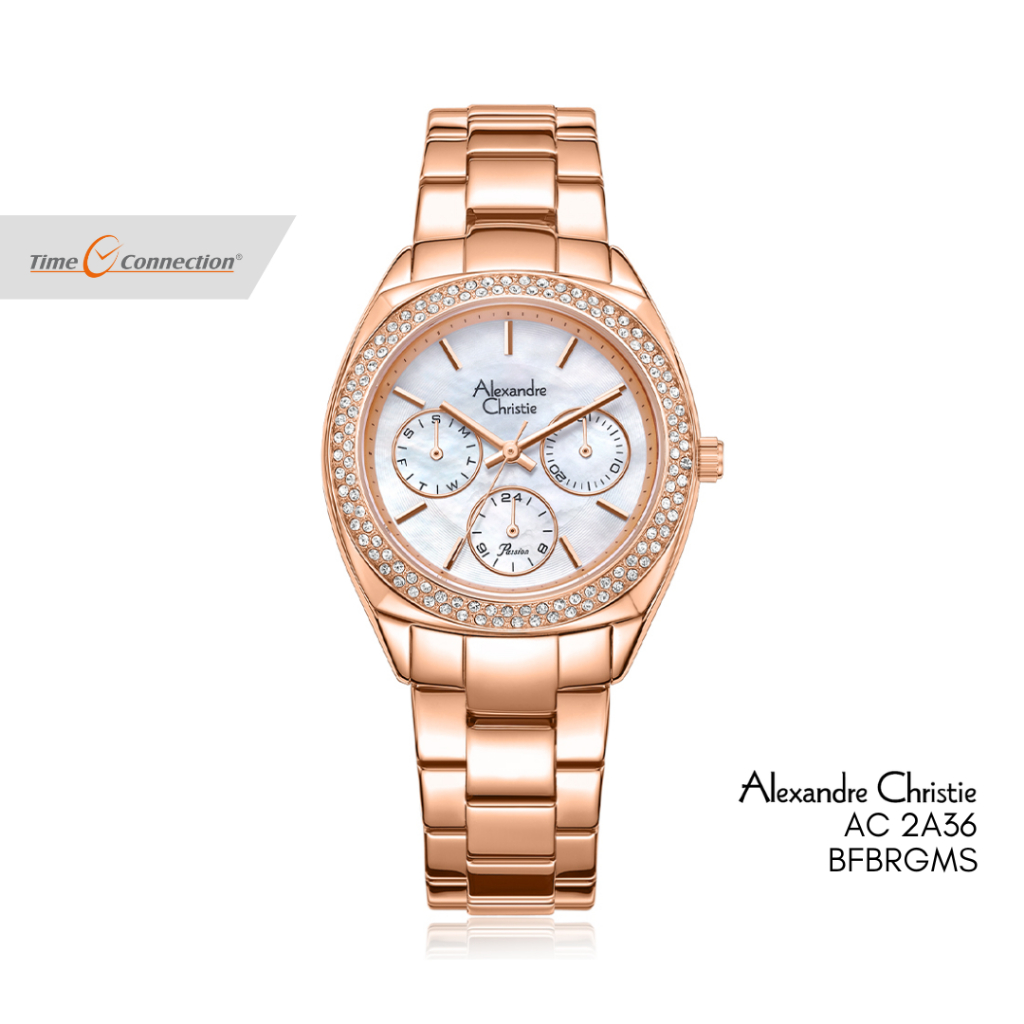 Alexandre Christie AC 2A36 BFBRGMS Rosegold Putih Original / Jam Tangan Wanita Analog Stainless Stee