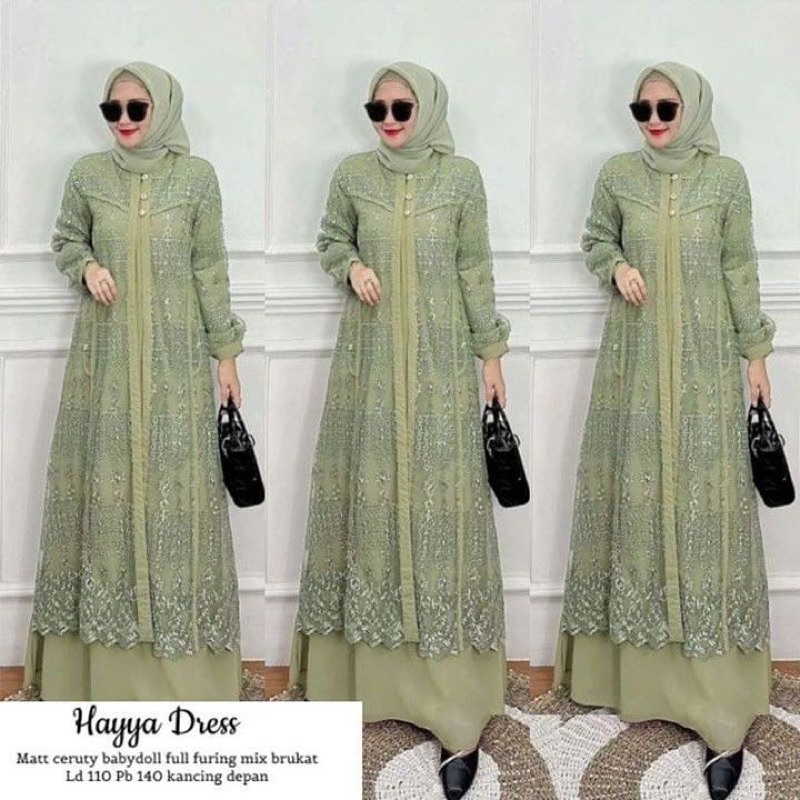 READY …!!! Hayya Dress fashion/ Gamis pesta brokat tile mix ceruty babydoll