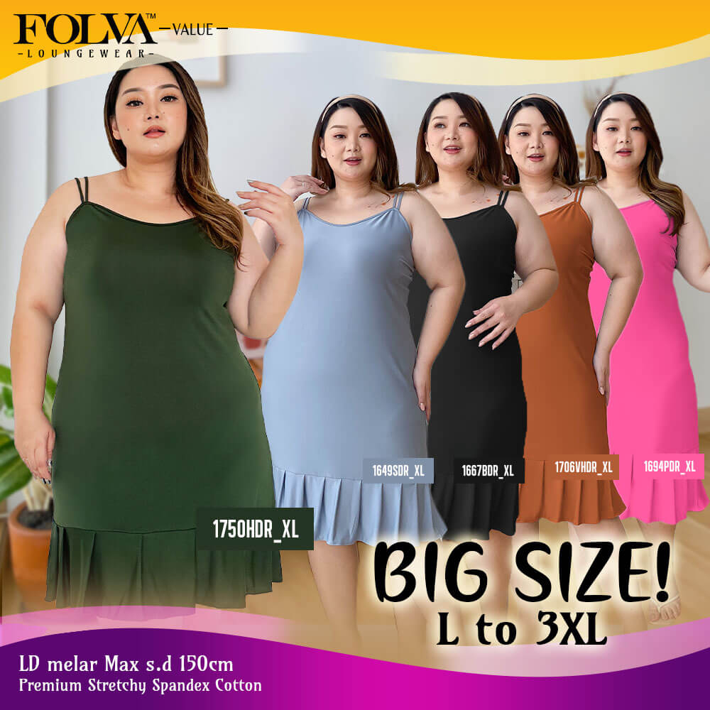 FOLVA tanktop dress panjang baju tidur spandex melar big size XL jumbo