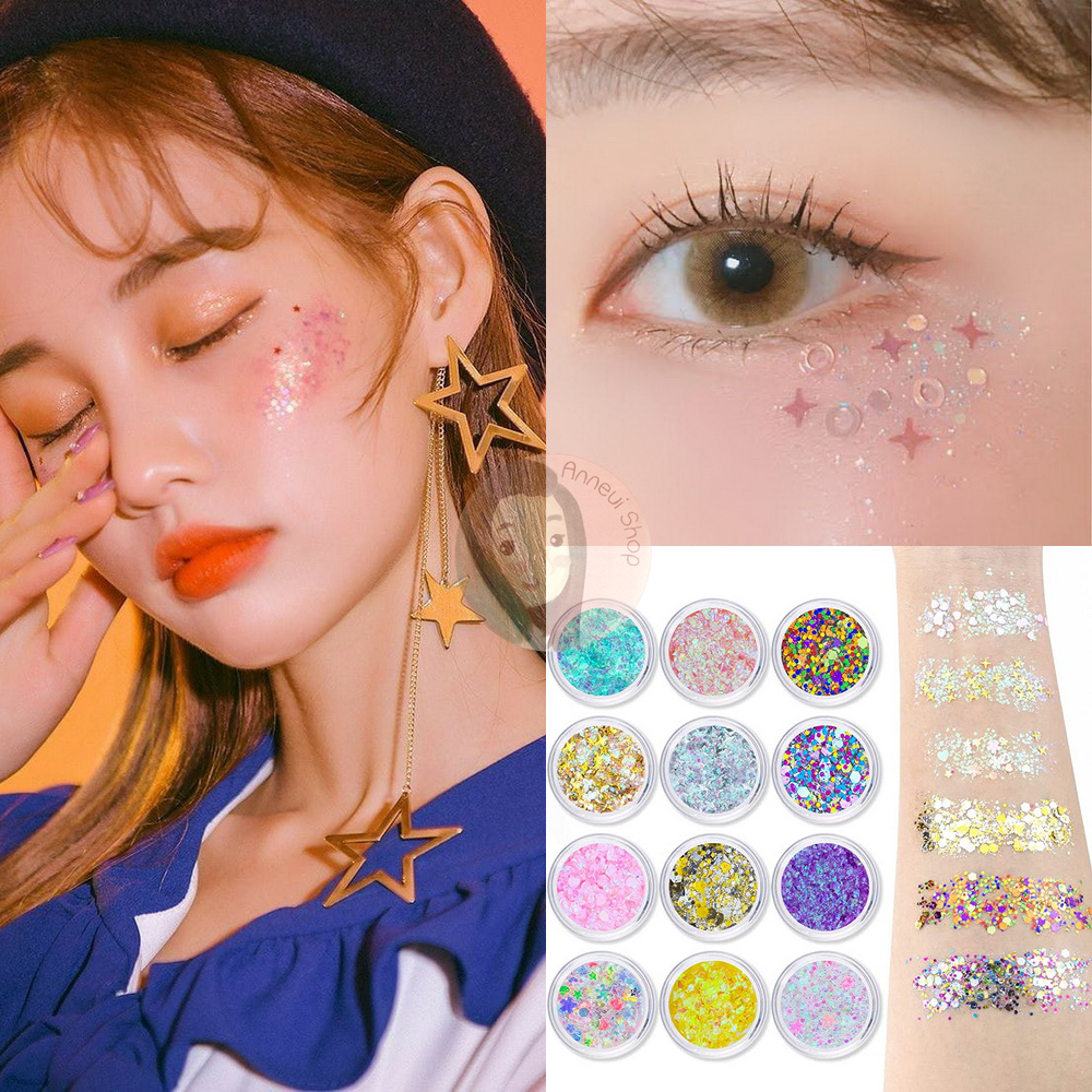 [Free Aplikator] Face Body Hair Gel Glitter Make Up Kosmetik Kpop Korea Kawaii Douyin Make Up Konser Concert Karnaval Blink Pearl Sequin Euphoria Prom Queen Party Cosplay