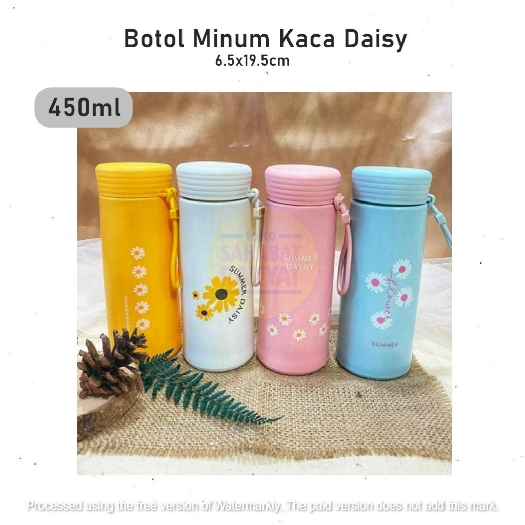 Botol Minum Kaca/Botol Travel Daisy 450ml