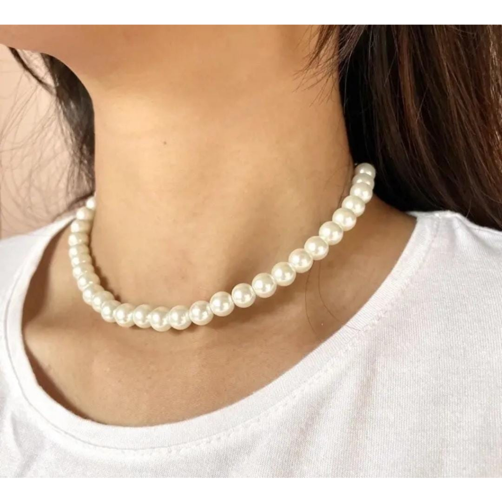 Kalung Mutiara Pria Jefri nicole Korean Style Pearl Necklace Elegant Simple Polos Anti Karat Choker Mutiara