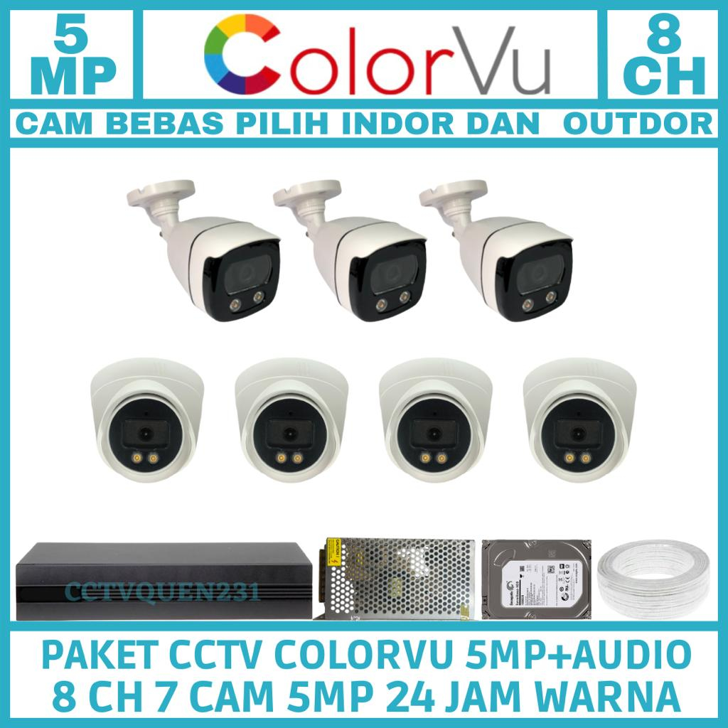 PAKET CCTV COLORVU 5MP 8 CHANNEL 7 KAMERA FULL COLOR TURBO HD 1080P IR SONY KOMPLIT